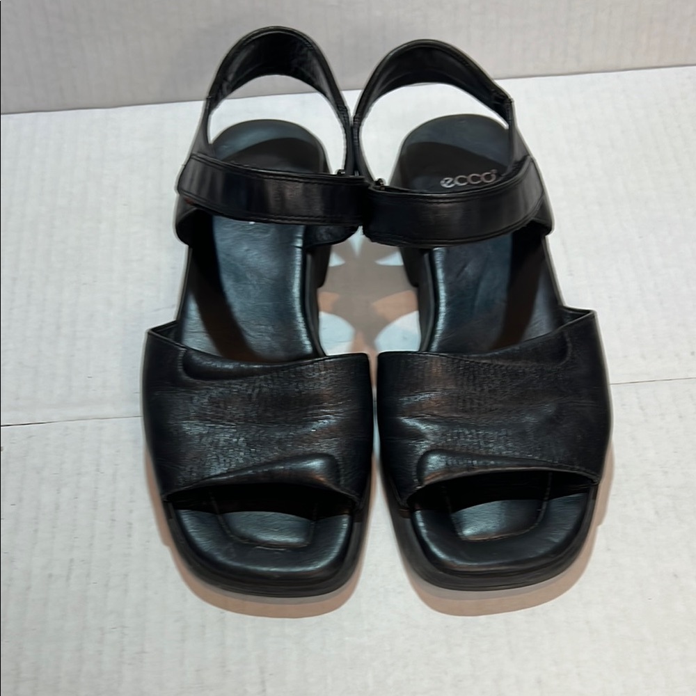 Ecco Black Leather Sandals with Ankle Strap